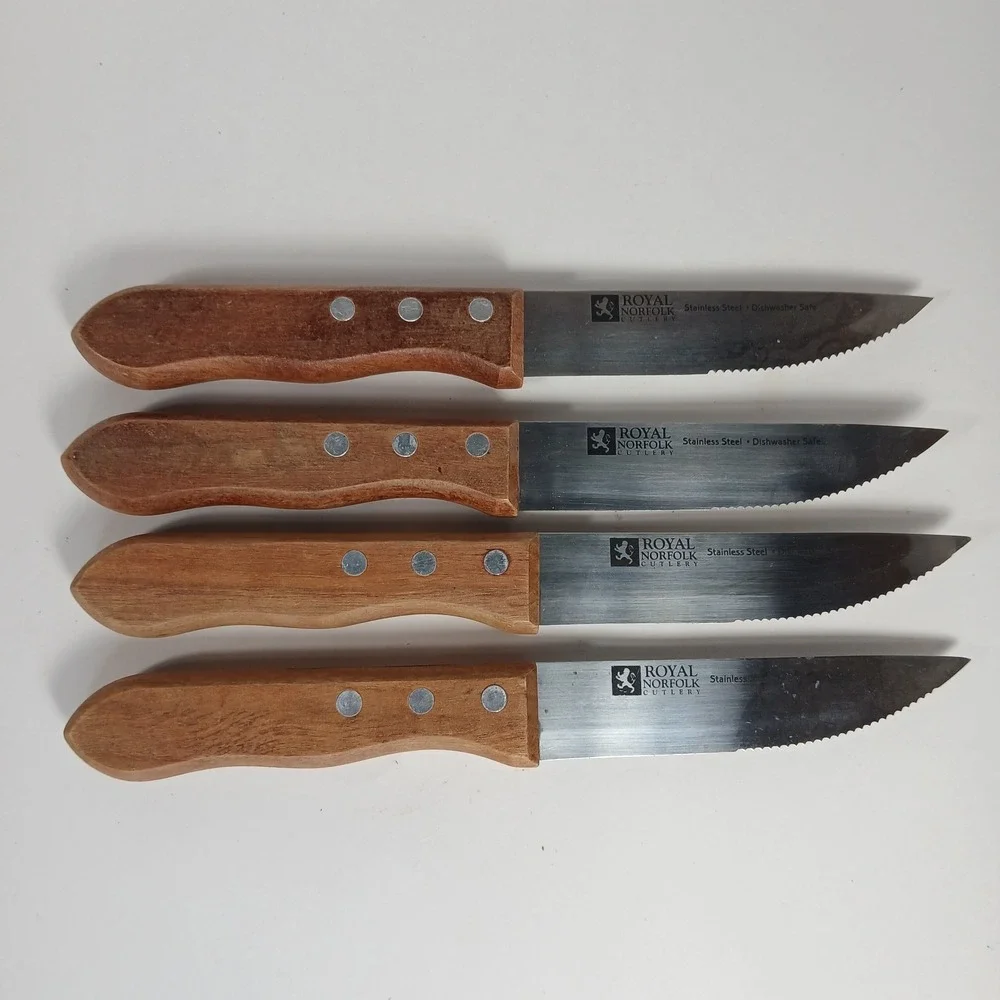Royal Norfolk Cutlery Steak Knives Stainless Steel Wood Handle Lot of 4